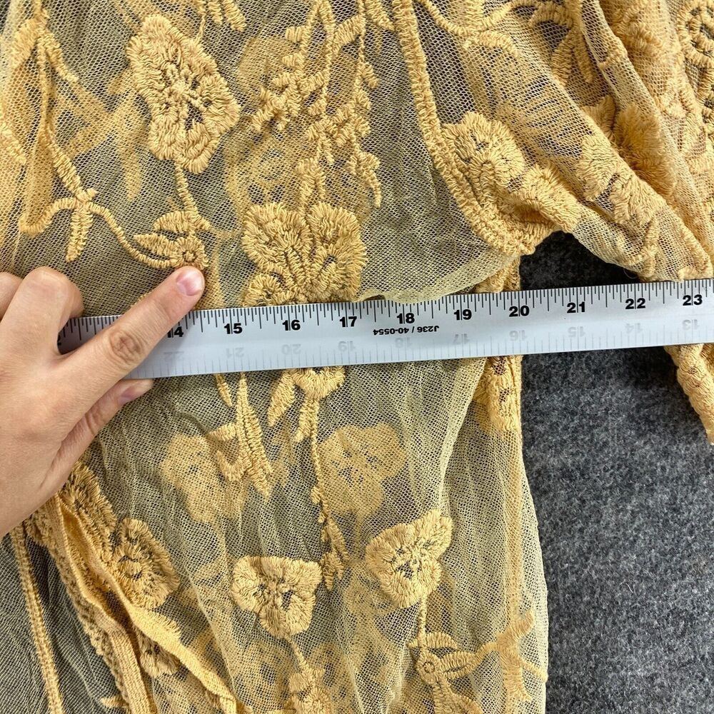 5/$45 Top Women One Size Beige Floral Embroidered Sheer Tie Up Cover Up - Picture 5 of 8